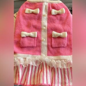 Pink and White Bow Pet Sweater Dress XLg